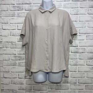 Rachel Zoe Gray Button Up Semi-Opaque Boxy Blouse NWT Medium